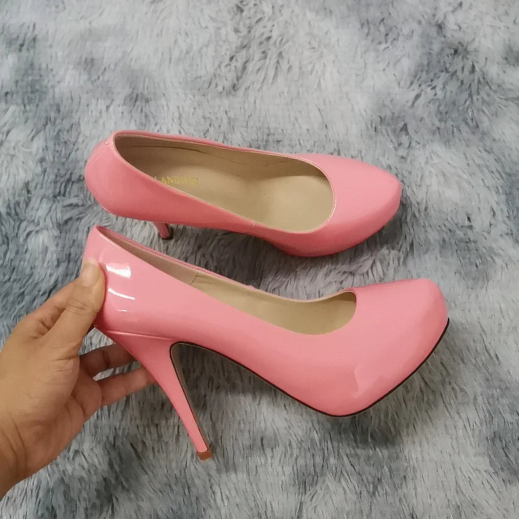 2025 New Women Pumps Autumn Round Toes High Heels Fashion Sexy 12cm Heel Banquet Platform Stilettos Wedding Prom Shoes Plus Size