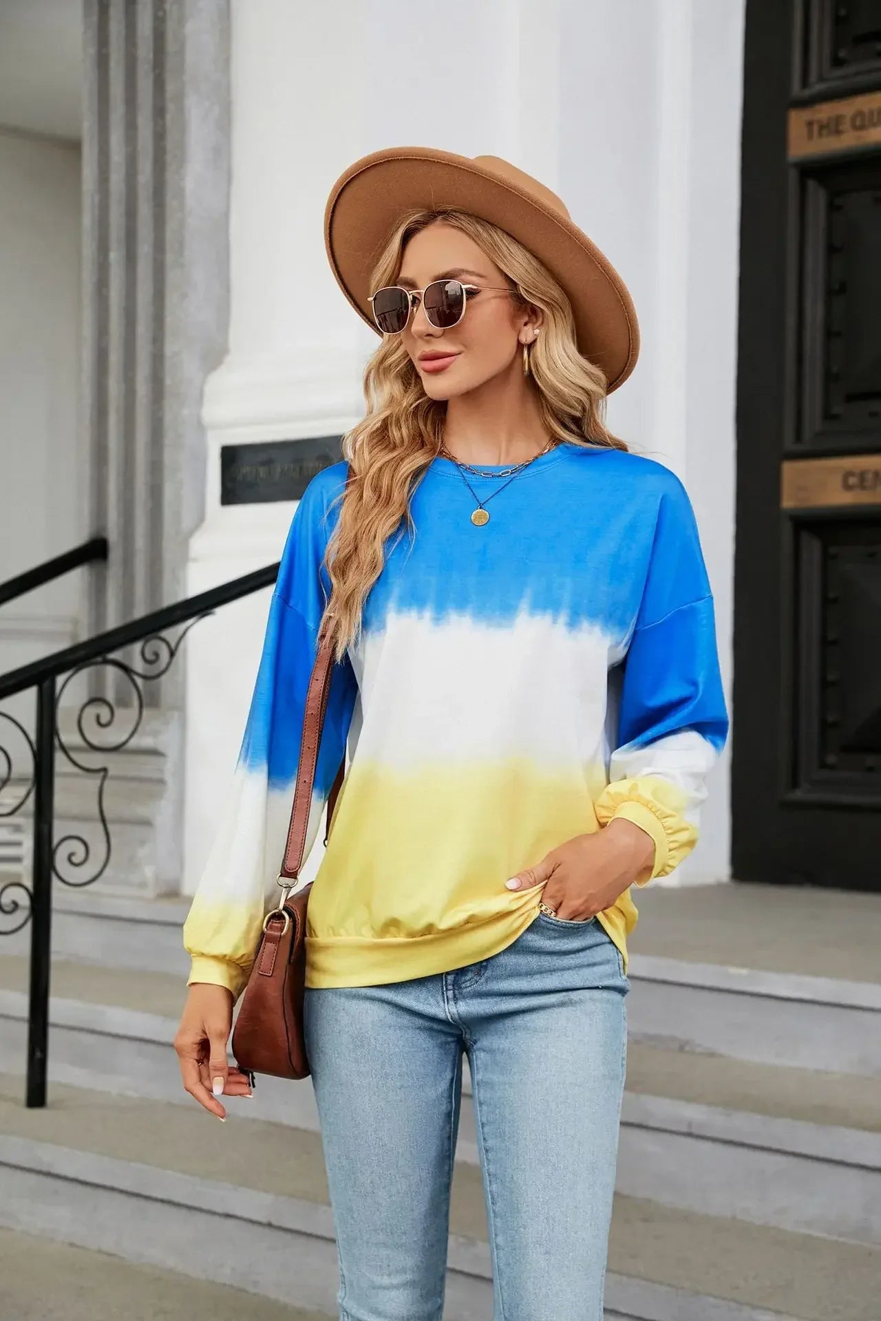 Women's Fashion Gradient Hoodies Sweatshirts Long Sleeve O-Neck Hoodies Print Oversized Pullovers Women Y2k Harajuku Streetwear