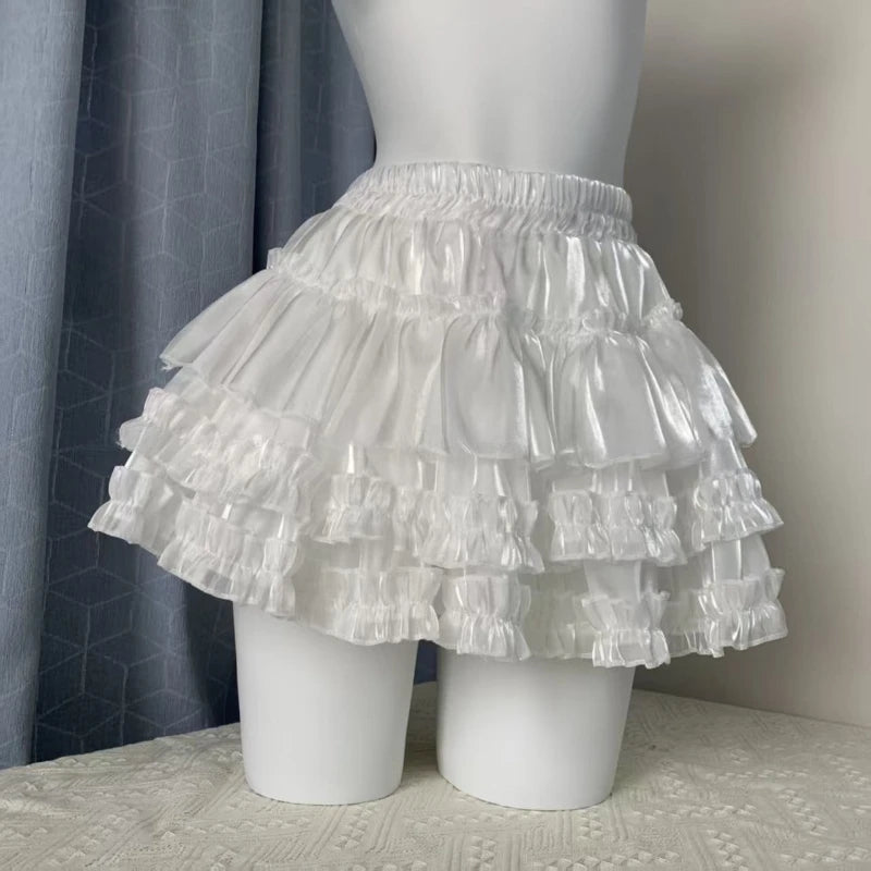 2025 Sweet Elastic Waist New Short Skirt Women Summer Chic White Ruffle Cake Skirts Female Fashion Casual Pretty Princess Skirt