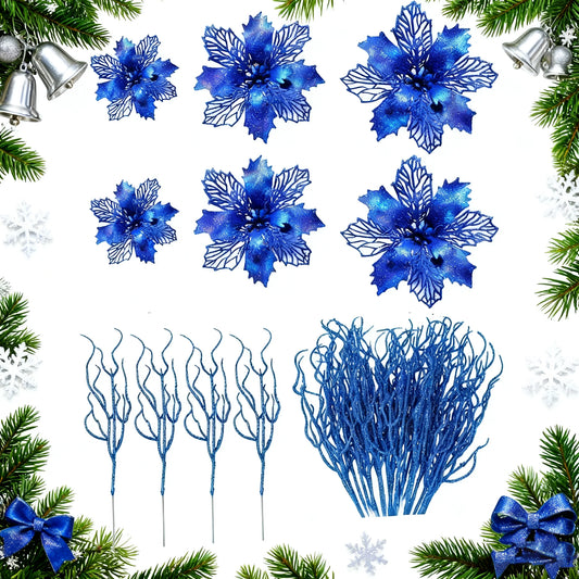 10Pcs Blue Artificial Flowers Branch Fake Plant Christmas Tree Decoration for Xmas Garland Ornament Home Decor 2026 Accessories