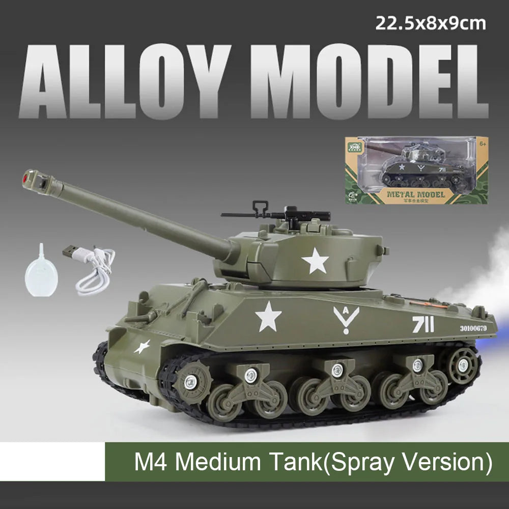 1:32 Scale T-90 Leopard2 M4 Main Battle Tank Model Toy Sound Light Tiger Heavy Tanks Spray Military Vehicle Models for Kid Gifts