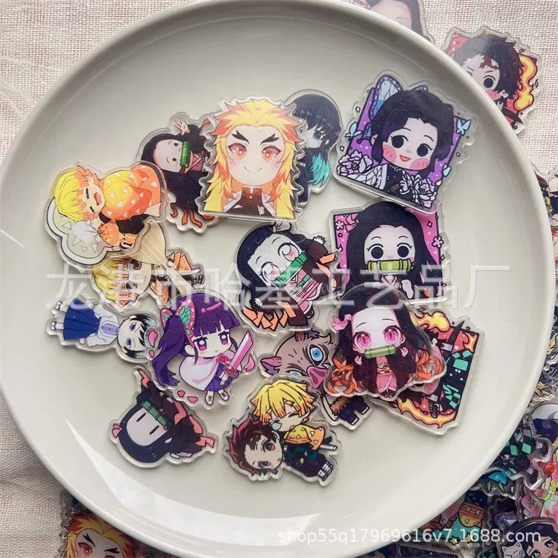 Demon Slayer Anime Cartoon Q-Version Transparent Acrylic Thick Double Sided Sheet Keychain Broch PP Clip DIY Jewelry Accessories