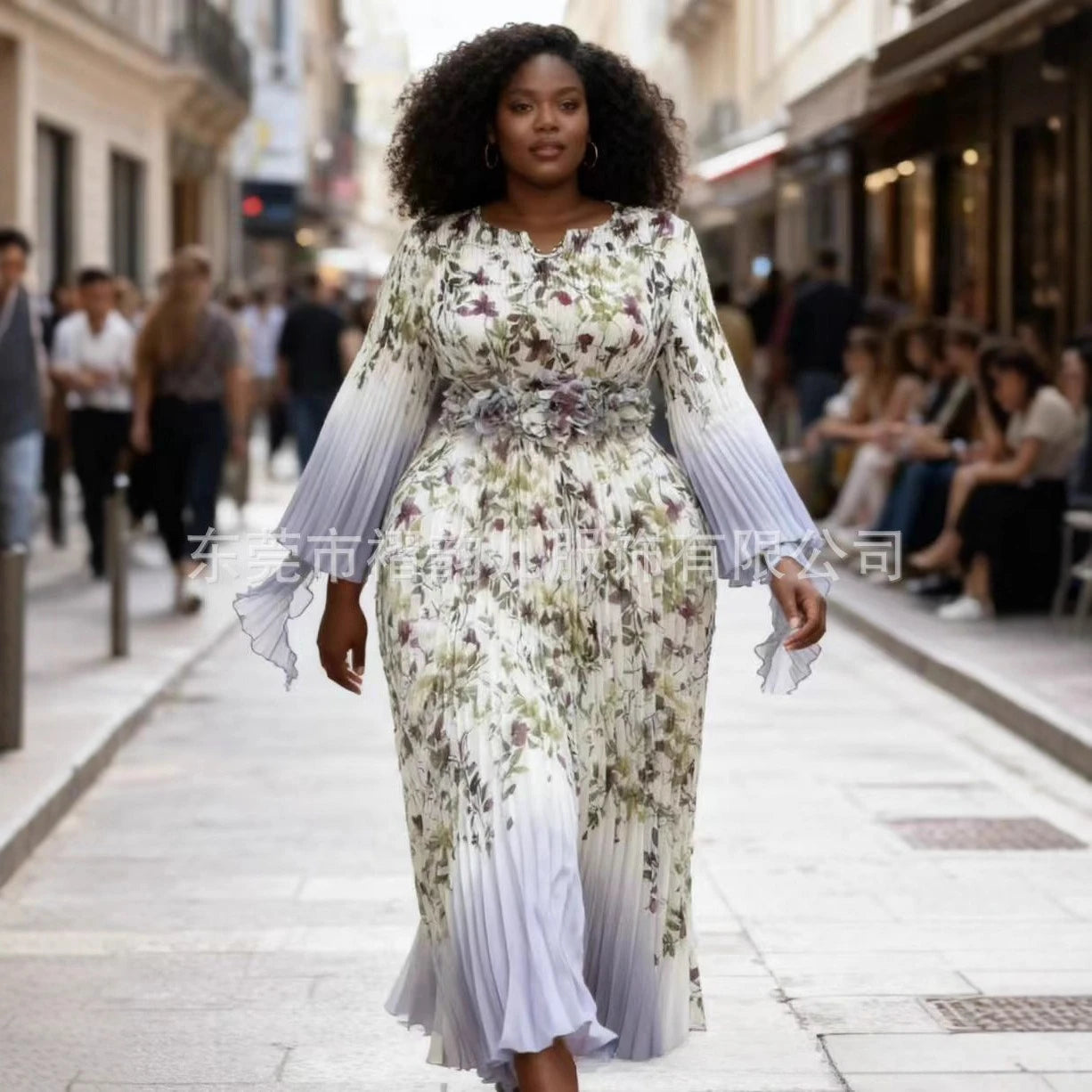 2025 One Size Temperament Women's Miyake Pleated Printed Long Sleeve Dress Loose Clothing Casual Pleated Dress