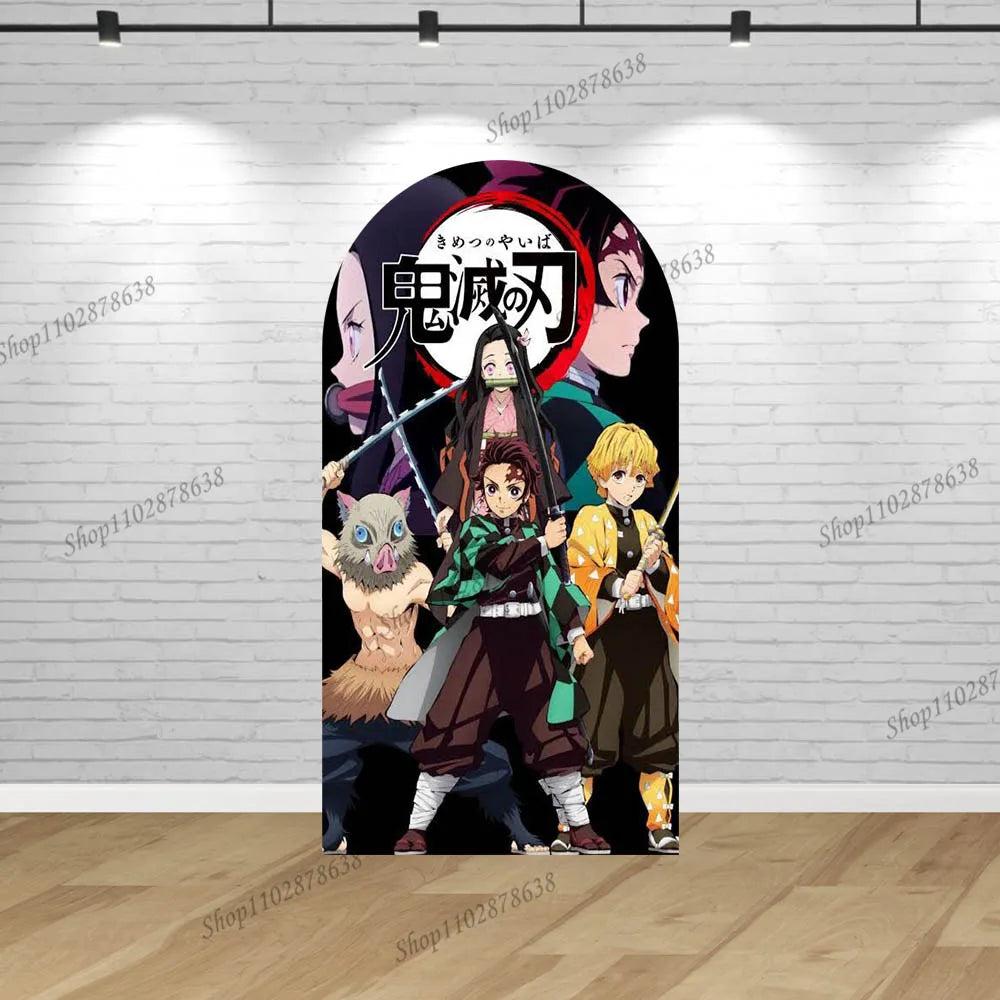 Demon Slayers Arch Back drop Covers Boy Kid Party Birthday Background Wall Decor Kamado Tanjirou Baby Shower Polyester Banner