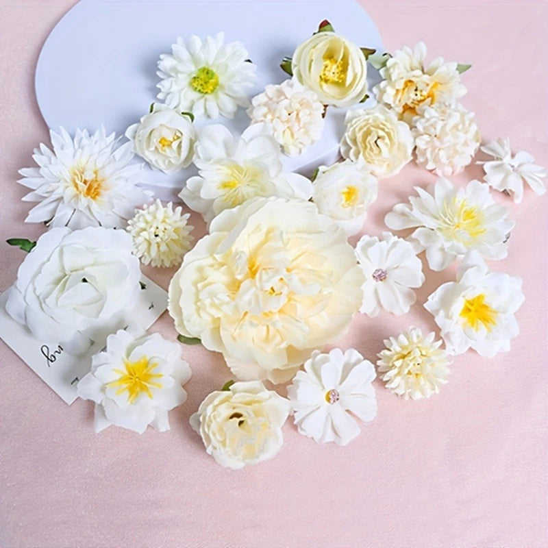 Artificial Flowers Head Silk Fake Flowers for Home Decor Wedding Marriage Decoration Bride DIY Craft Gifts Garland Accessories