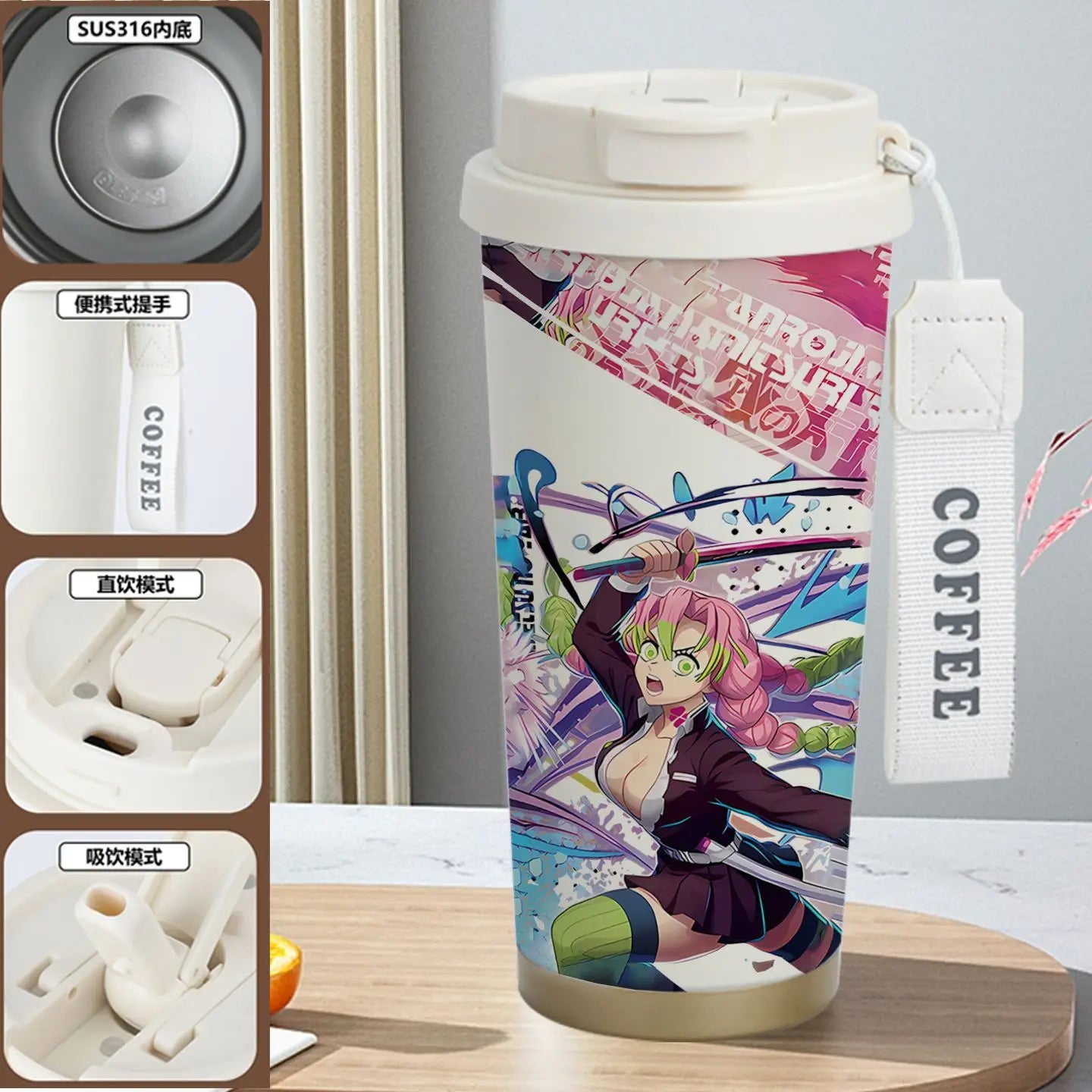 Demon Slayer Kamado Tanjirou Nezuko Agatsuma Zenitsu Anime Pattern Stainless Steel Thermos Mug Idea Leakproof Straw Cup Gift