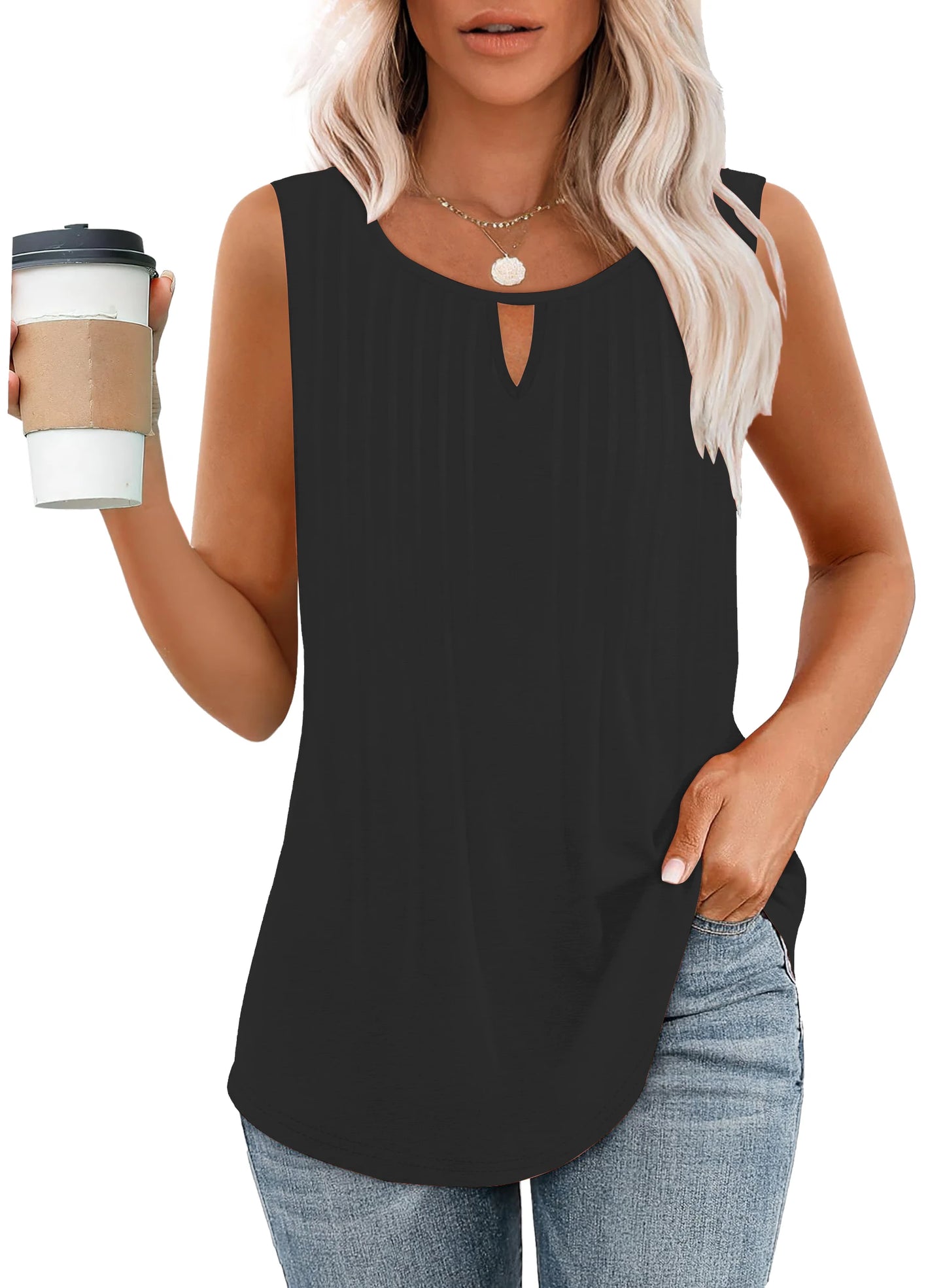 Summer  Women Sleeveless Blouses Solid Color Tank Tops Crew Neck Casual T-Shirt 2025