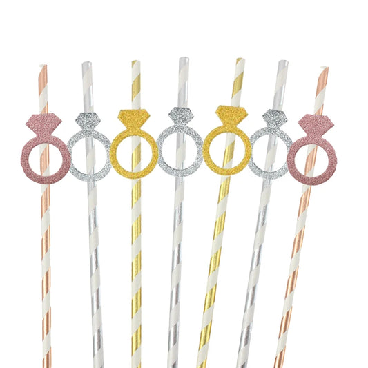 10Pcs Paper Diamond Ring Straws For Valentine's Day Single Proposal Wedding Bride Tribal Bridal Shower Hen Party Decoration