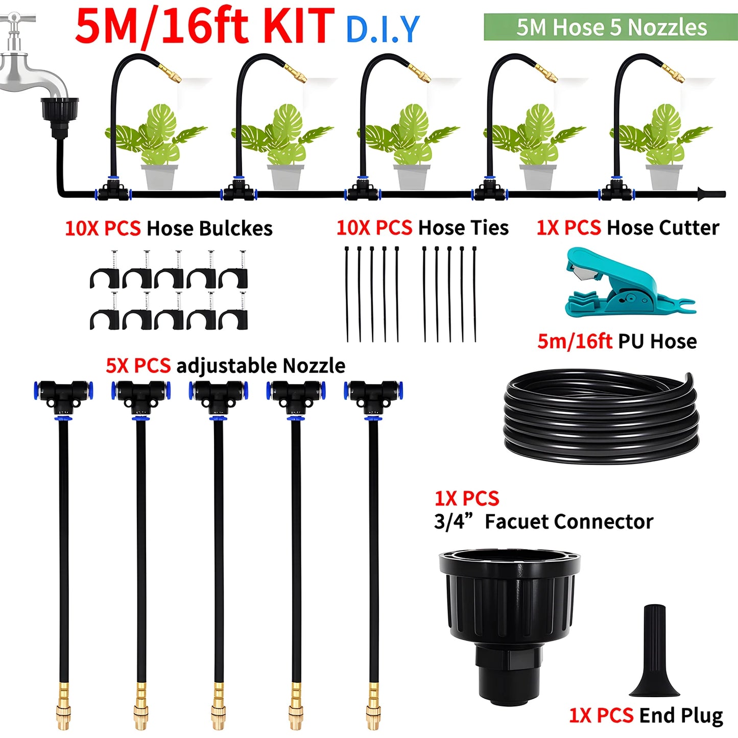 DIY Free Bending Universal Spray Kit For Greenhouse Garden Flowers Plant Watering Irrigation Patio Misting Cooling System