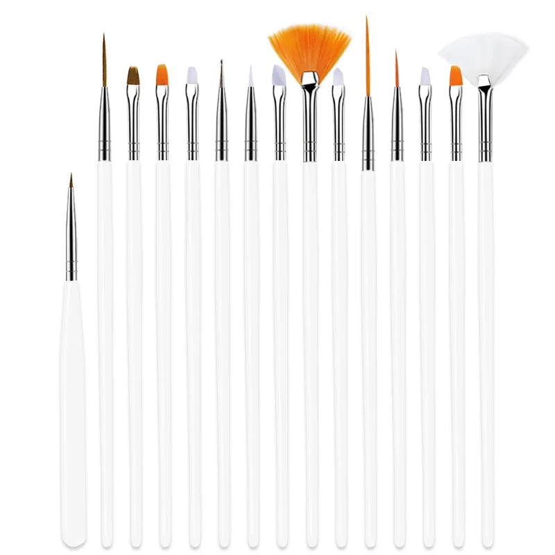 5/20Pcs Nail Art Brush Design Tip Painting Drawing Carving Dotting Pen FlatFan Liner Acrylic Gel UV Polish Manicure Tools