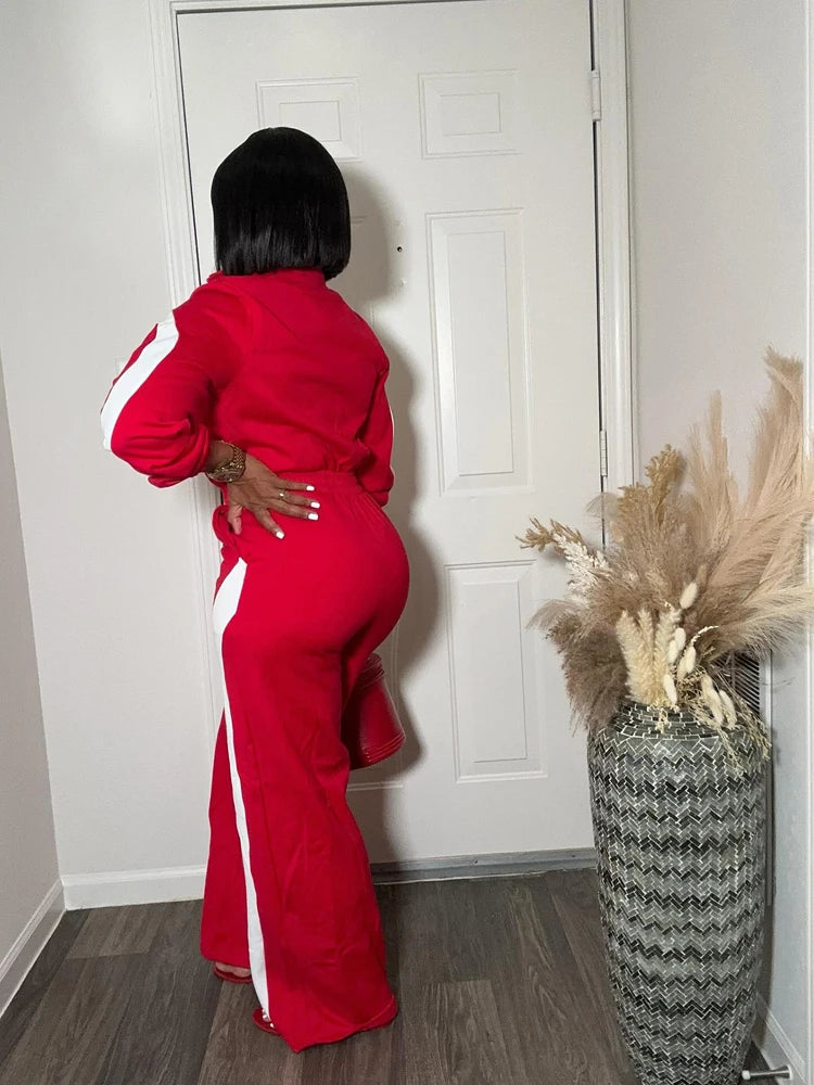 Fall Jumpsuit Woman Clothes 2025 New Fashion Color Block Sports Casual Long Sleeve Half Zipper Elastic Waist Rompers Streetwear