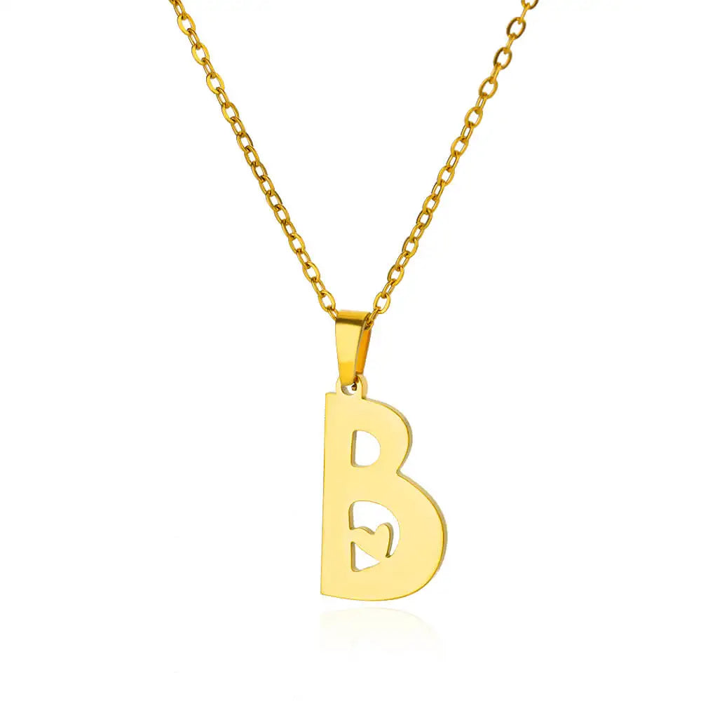 Stainless Steel Heart Letter Pendant Necklaces for Women Men Gold Color Initials Necklace Valentine's Day Jewelry Couple Gift