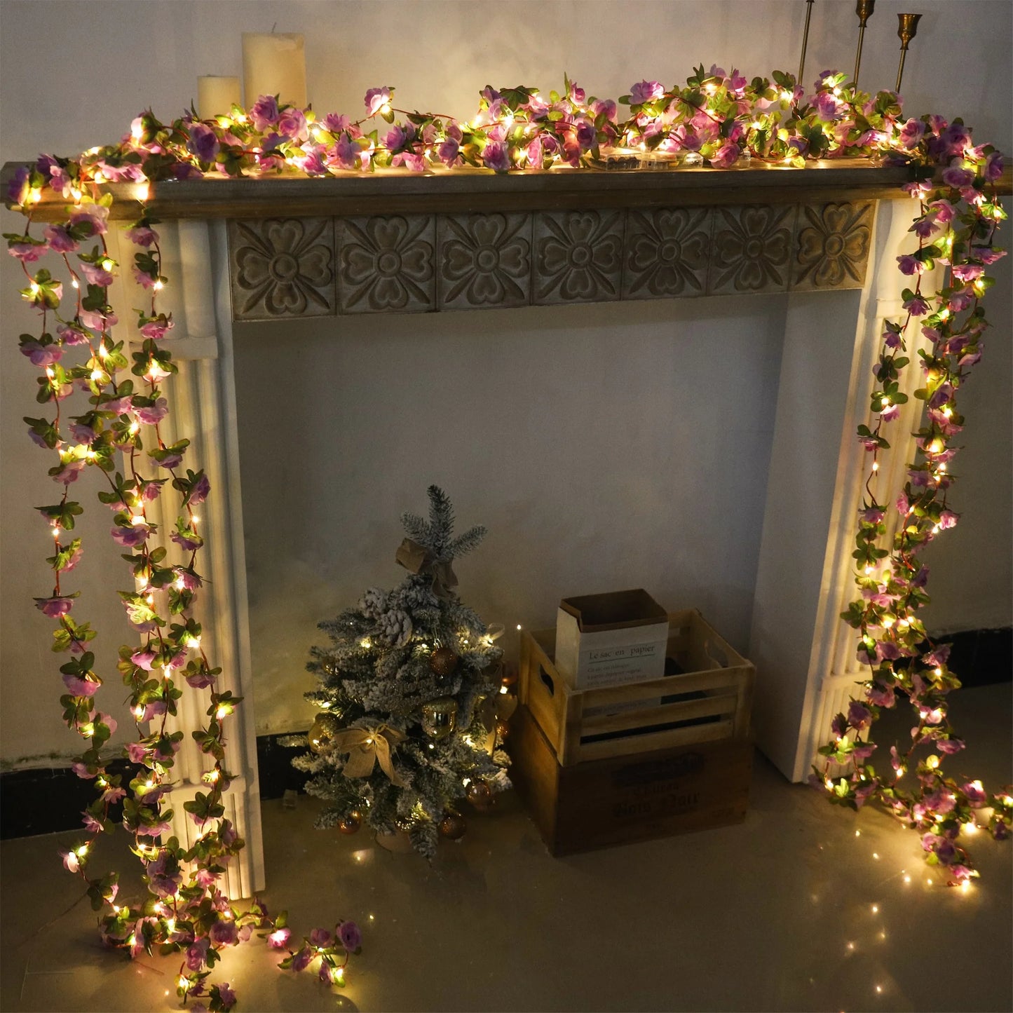 250CM Rose Vine With LED Lights Artificial Flowers Wedding Home Room Decoration Spring Autumn Garden Arch Christmas Rattan Vine