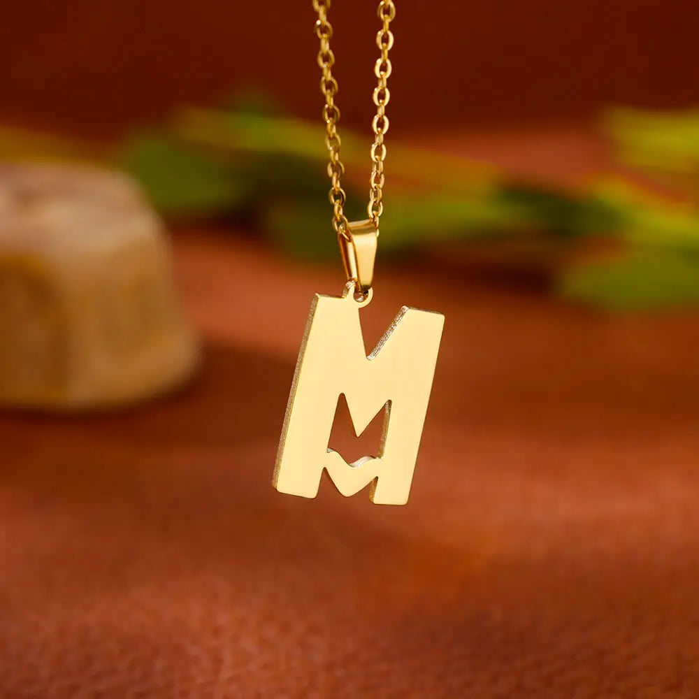 Stainless Steel Heart Letter Pendant Necklaces for Women Men Gold Color Initials Necklace Valentine's Day Jewelry Couple Gift