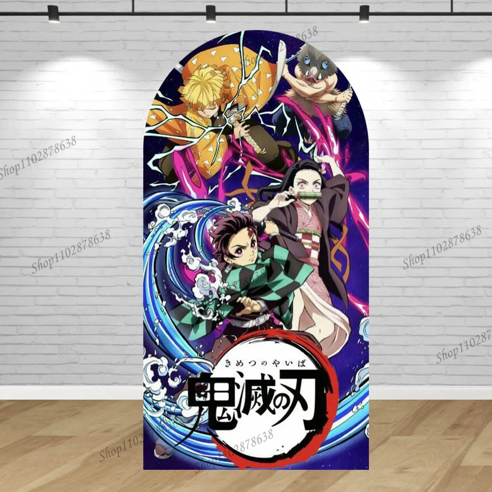 Demon Slayers Arch Back drop Covers Boy Kid Party Birthday Background Wall Decor Kamado Tanjirou Baby Shower Polyester Banner
