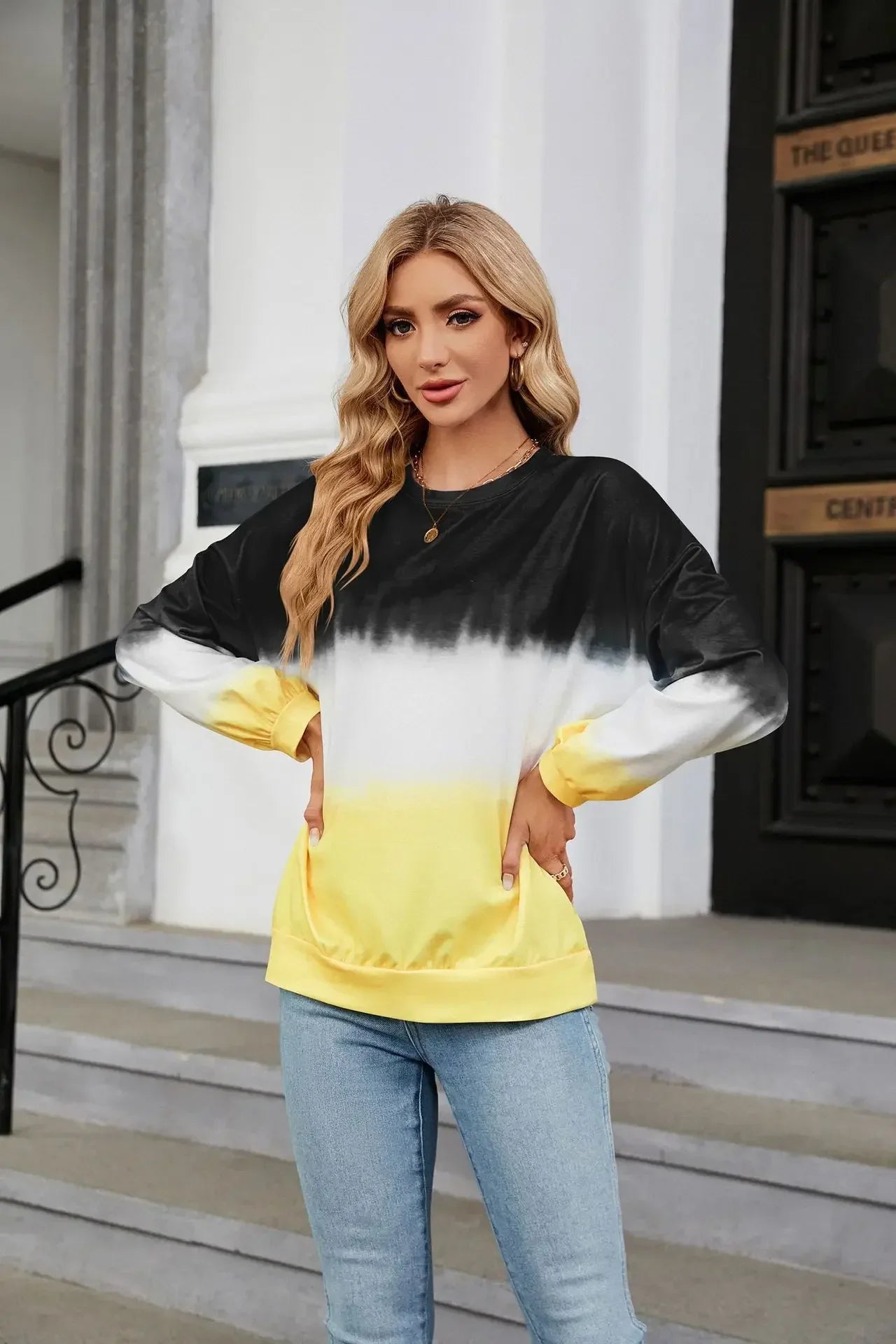 Pop Spring Women's Fashion Gradient Hoodies Sweatshirts Long Sleeve O-Neck Hoodies Print Oversized Pullovers Women Y2k Streetwea