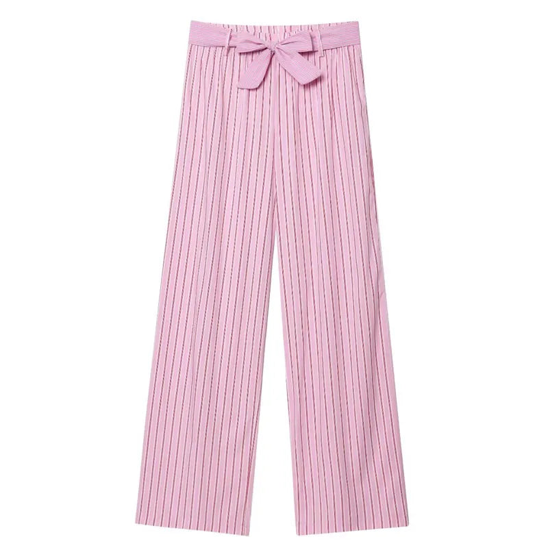 HXAO Summer Women's Two Pieces Set New Pink Striped Open Back Halter Top Pant Sets Crop Zipper Top With Lace Casual Women's Suit