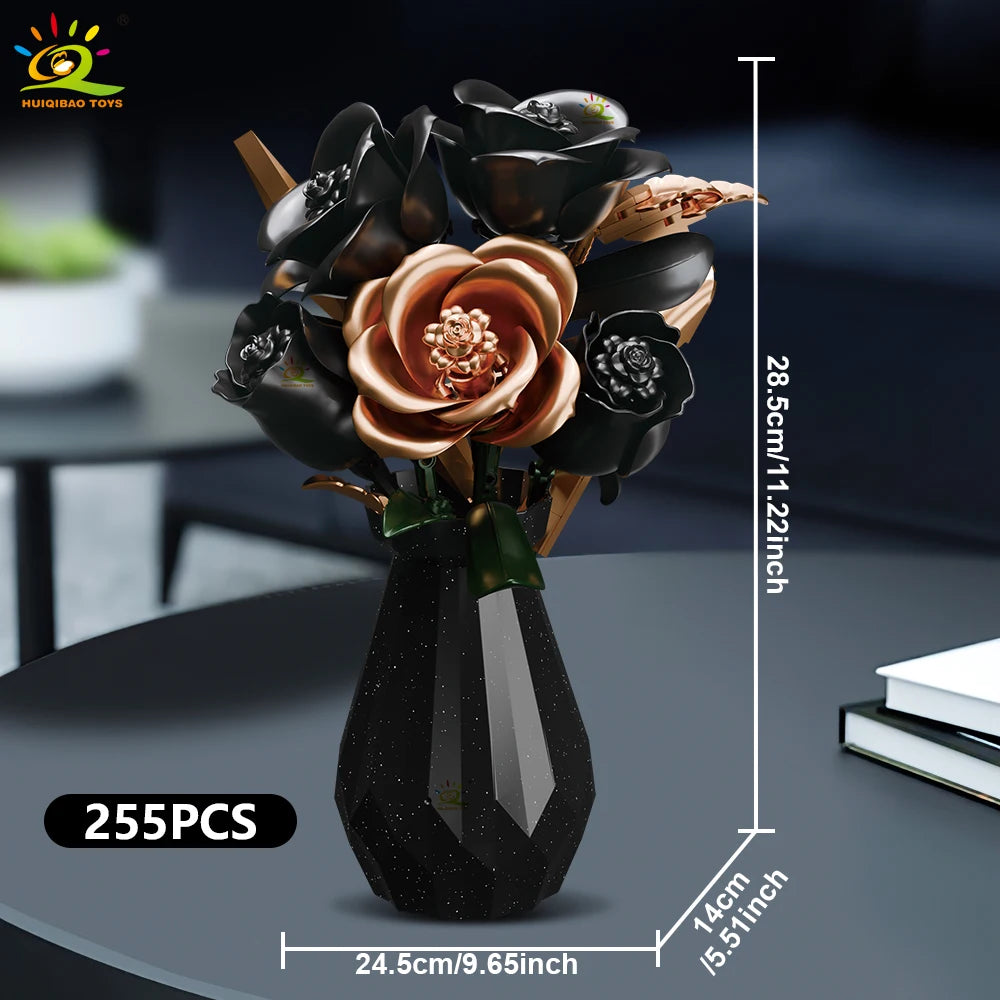 HUIQIBAO Flower Orchid Rose Daisy Coffee Cup Potted Building Blocks Bouquet MOC Bricks Toys DIY Home Desk Plant Decoration