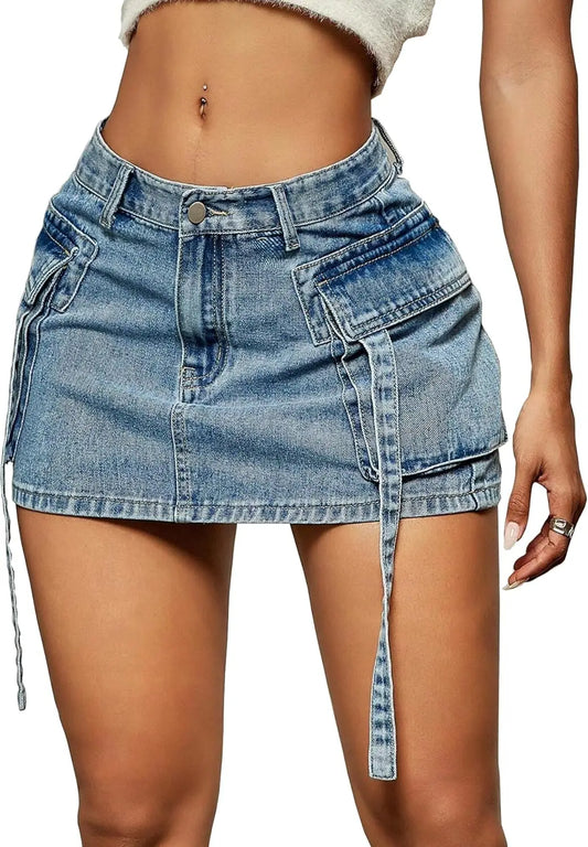 2025 New Cargo Skirt Women Y2k Button Mini Jeans Skirt Denim Skirt with Pocket Low Waist
