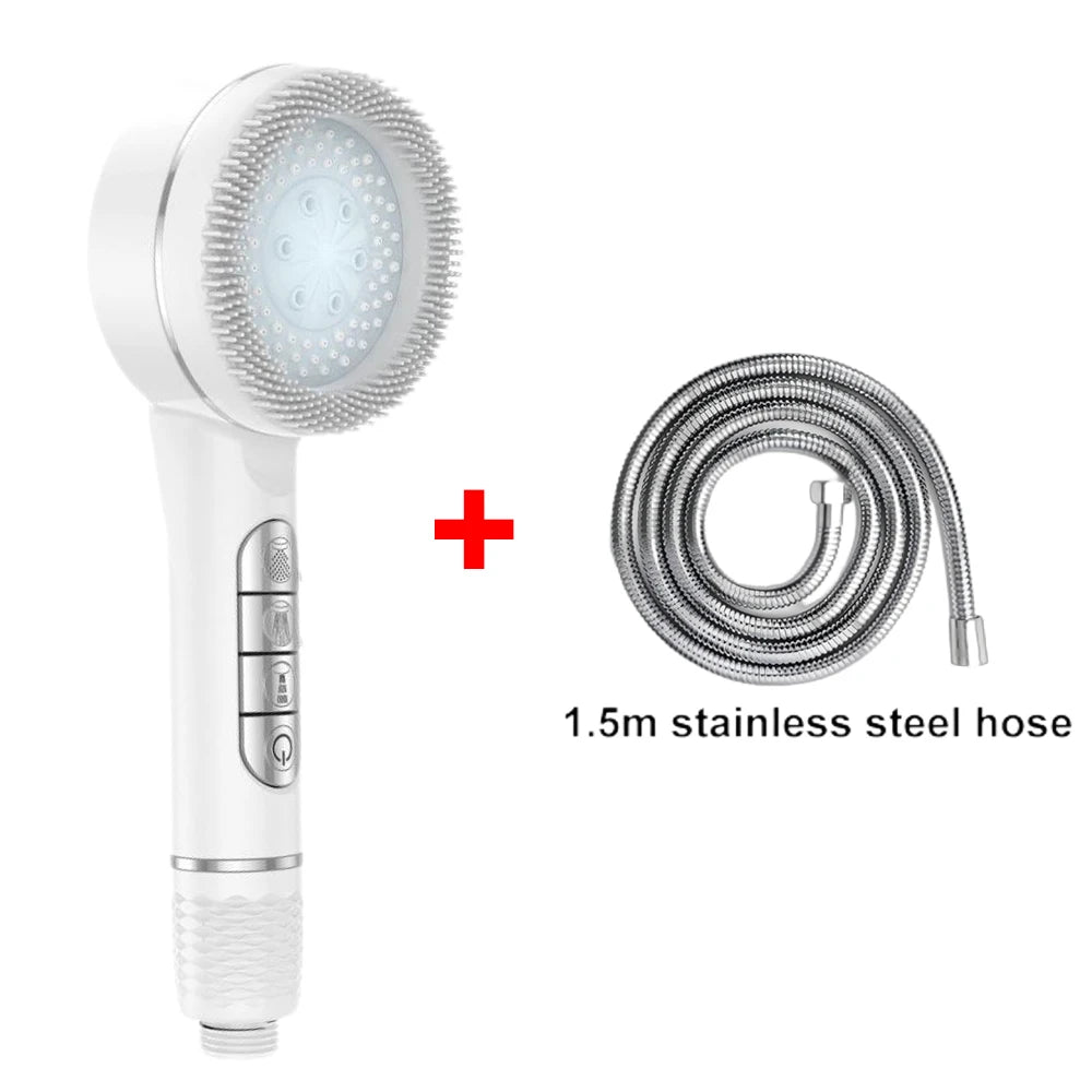 4 Modes Self-cleaning Shower Head with Silicone Brush One-Key Stop Water Massage High Pressure ABS Showerhead with Filter