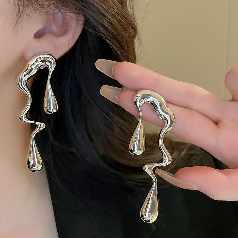 Personality Liquid Stud Earrings For Women Exaggerated Irregular Gemetric Ear Studs Simple Fashion Ear Jewelry Girls Gifts