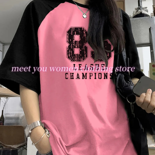 summer  NO.85  Print Woman 5 colors T Shirt Girl Oversize Daily Top Female Creativity Streettshirt O-Neck T-Shirt Casual Clothes
