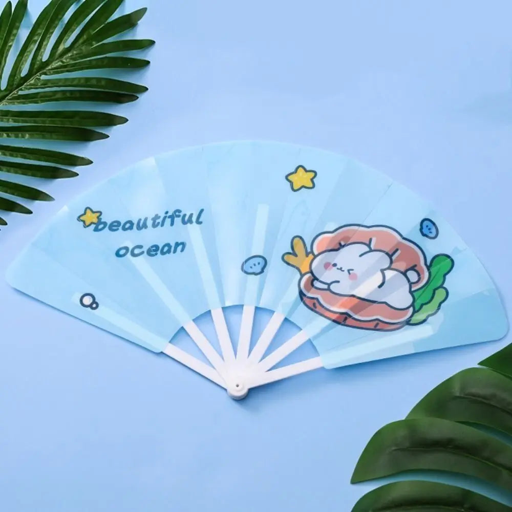 Gifts Folding 7-fold Fan Cute Cartoon PP Hand Held Fan Home Decoration Plastic Cartoon Folding Fan