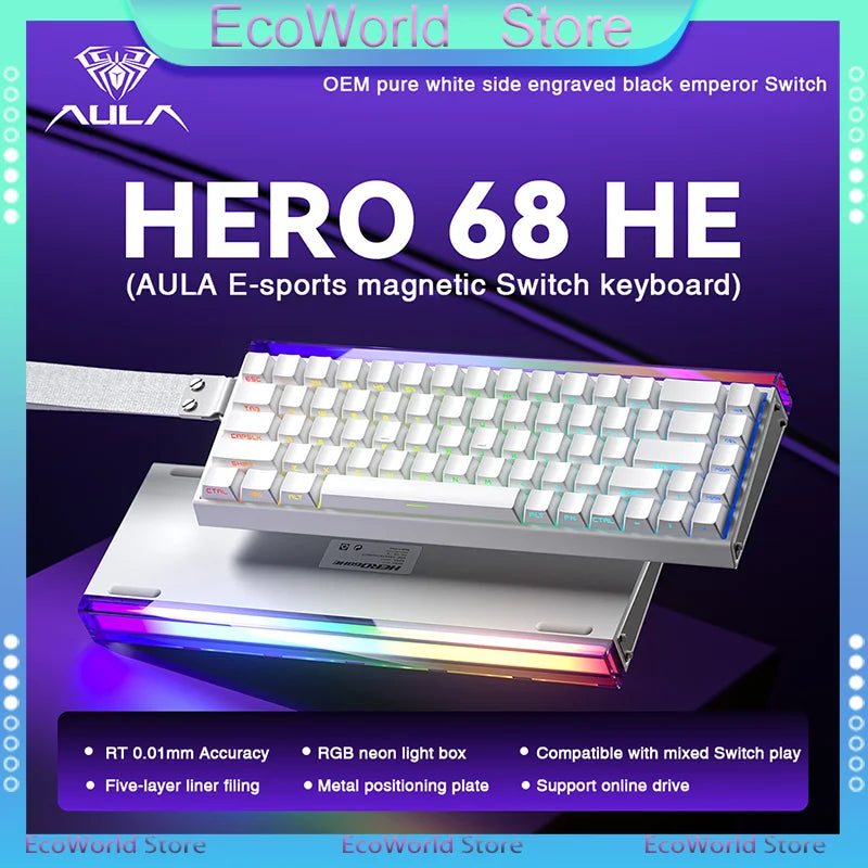 AULA HERO 68HE Magnetic Switch Keyboard Rapid Trigger 8K Polling Rate Esports Gaming Keyboard RGB Wired Mechanical Keyboard