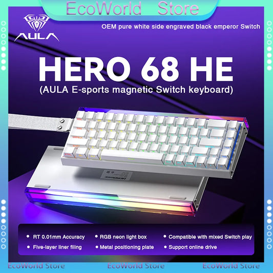 AULA HERO 68HE Magnetic Switch Keyboard Rapid Trigger 8K Polling Rate Esports Gaming Keyboard RGB Wired Mechanical Keyboard