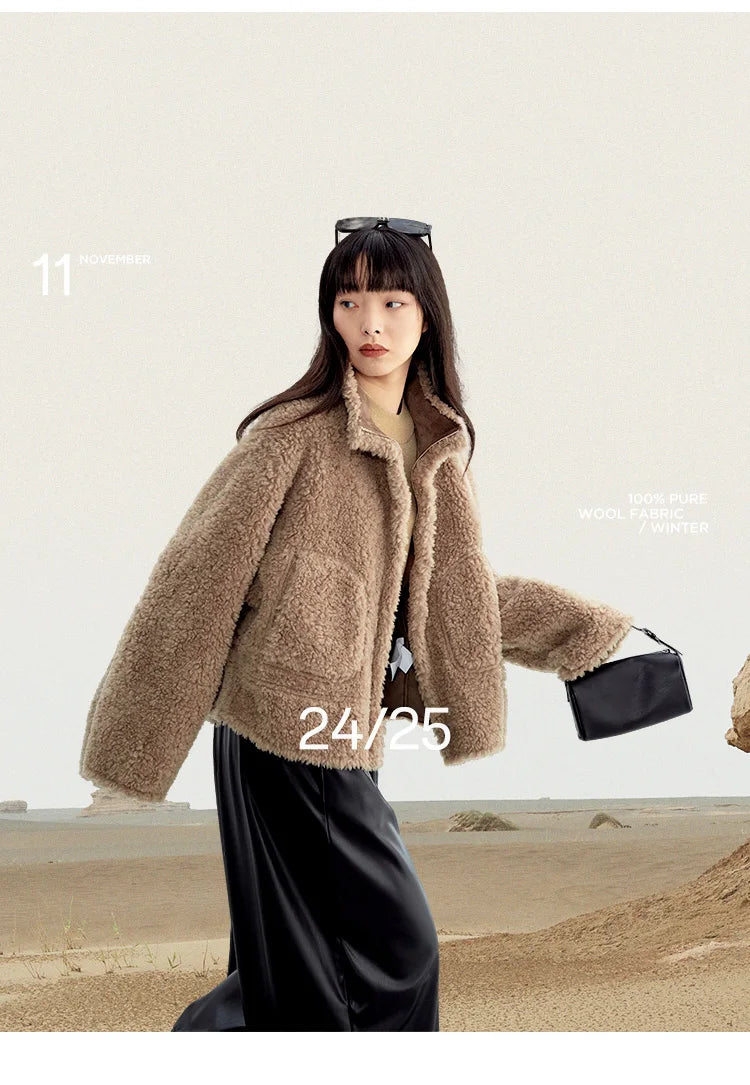 Teddy Style 100% Wool Coat ~ Women's Short Lazy-Style Jacket Loose Top Autumn and Winter New Model 2025 Faux Fur
