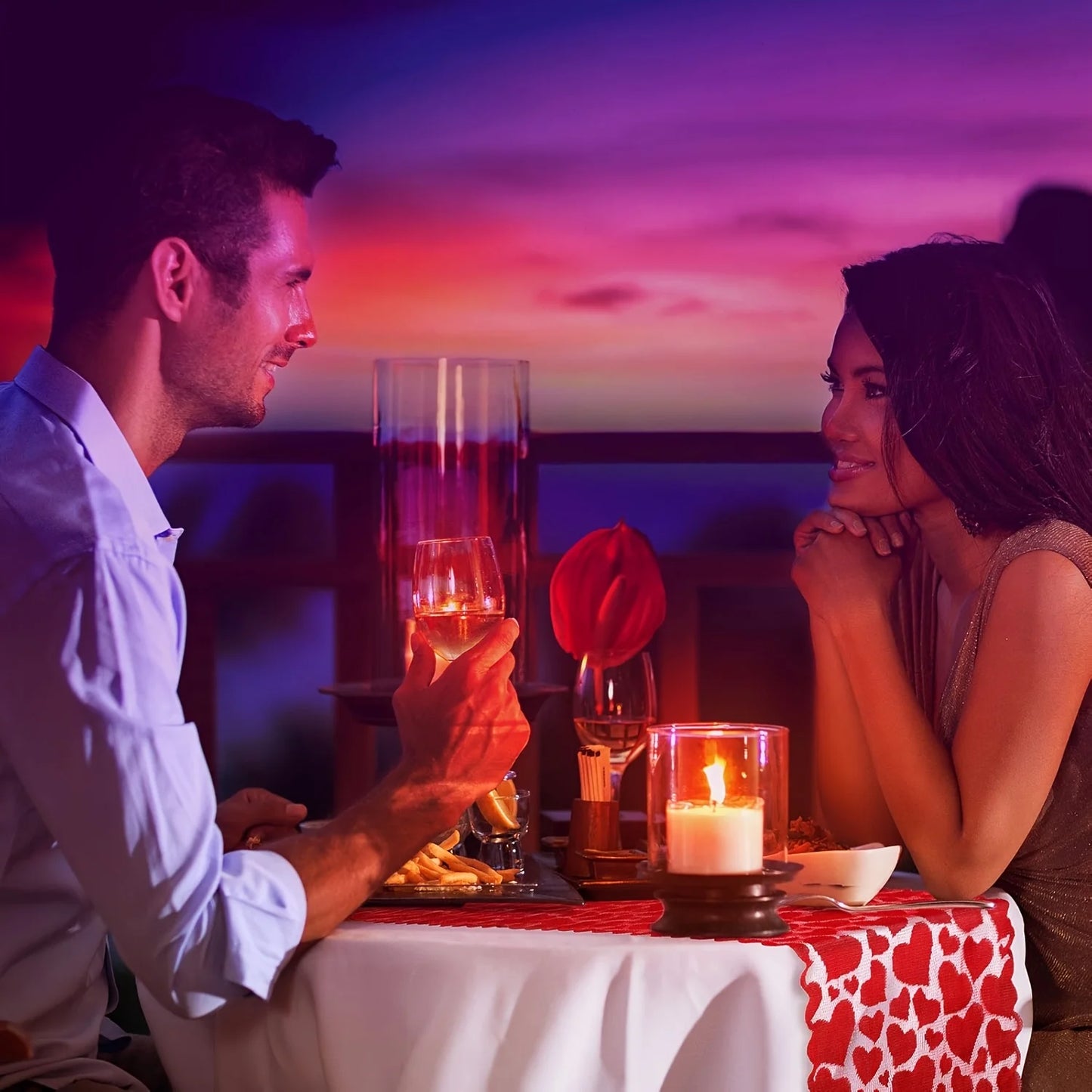 [Valentine's Day] 1 Valentine's Day Red Heart Lace Table Runner |  No Assembly Required, Home Dining Table Decoration