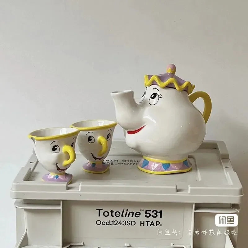 Disney Teapot Cute Cartoon Beauty And The Beast Coffee Pots Mug Mrs Potts Chip Cup Tea Cup Pots One Tea Sets Droshipping