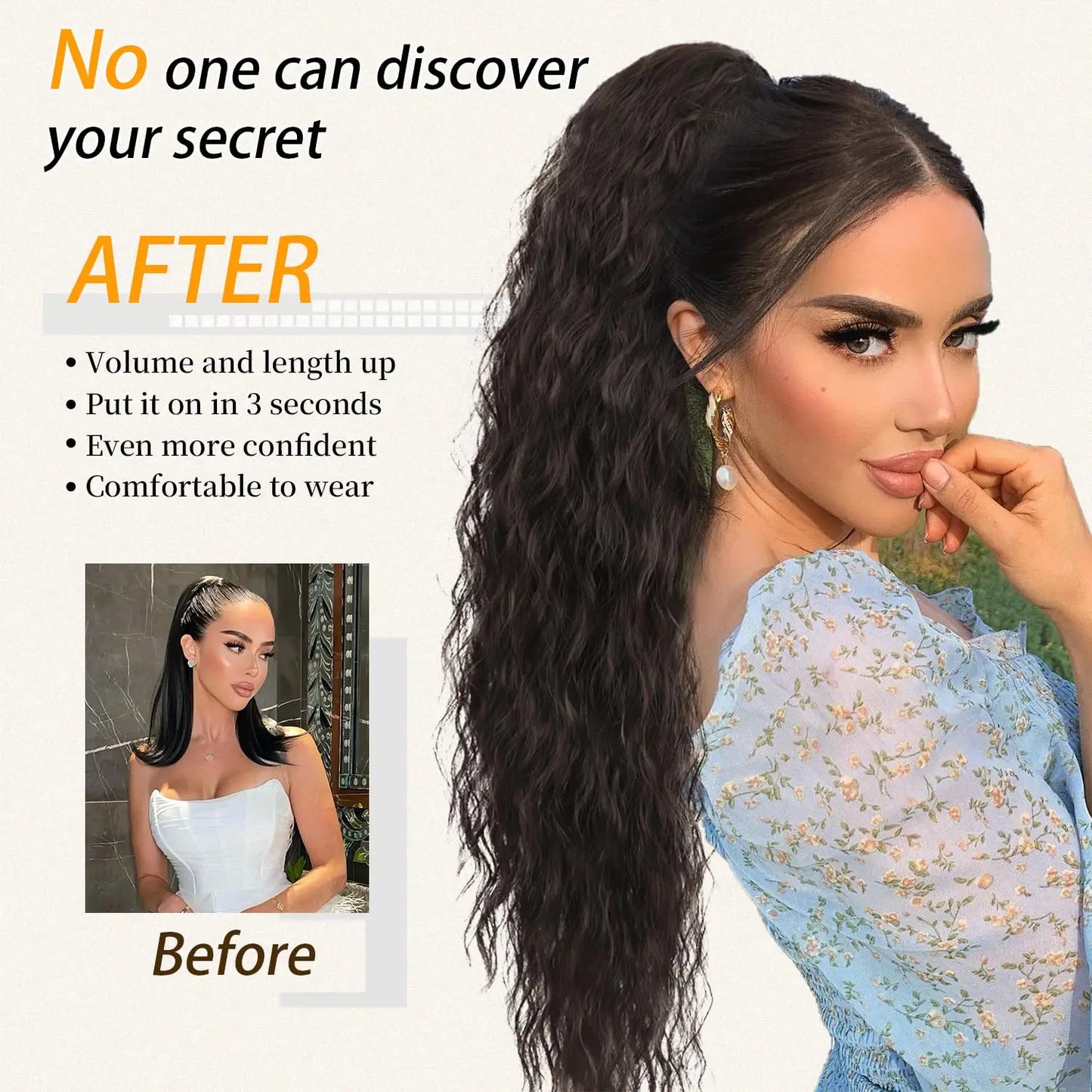 Synthetic 24inch Long Curly Wavy Ponytail Extension Drawstring Ponytail Hair Extensions for Women Hairpiece for Daily Use Party