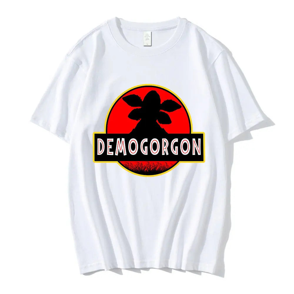 Demogorgon Man Eating Flower Pattern T-shirt Summer Men's Women's Clothing Cotton Casual Fashion Retro T-shirt Street Wear Y2K