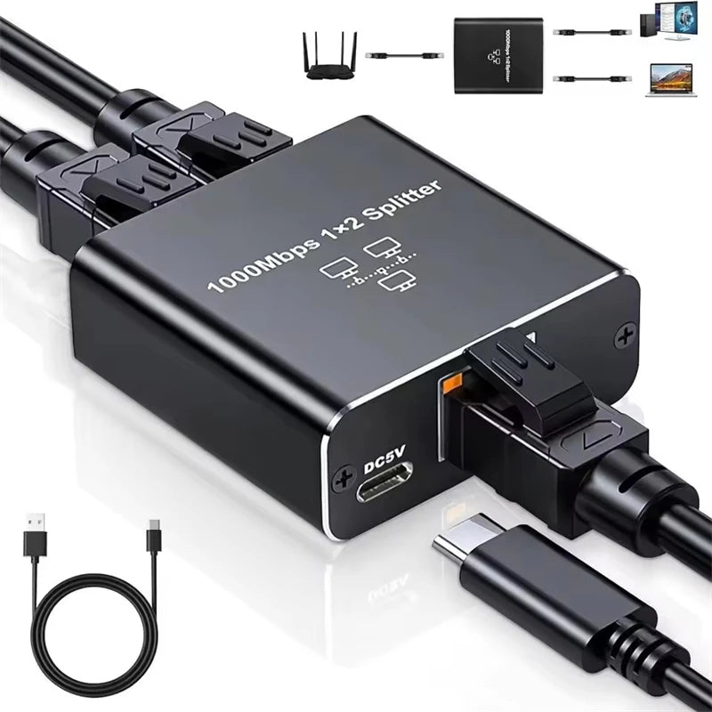 Gigabit 1000Mbps Network Splitter 1 IN 2 Ethernet Adapter Lan Connector Switch Coupler for PC Laptop TV Box RJ45 Extender Plug
