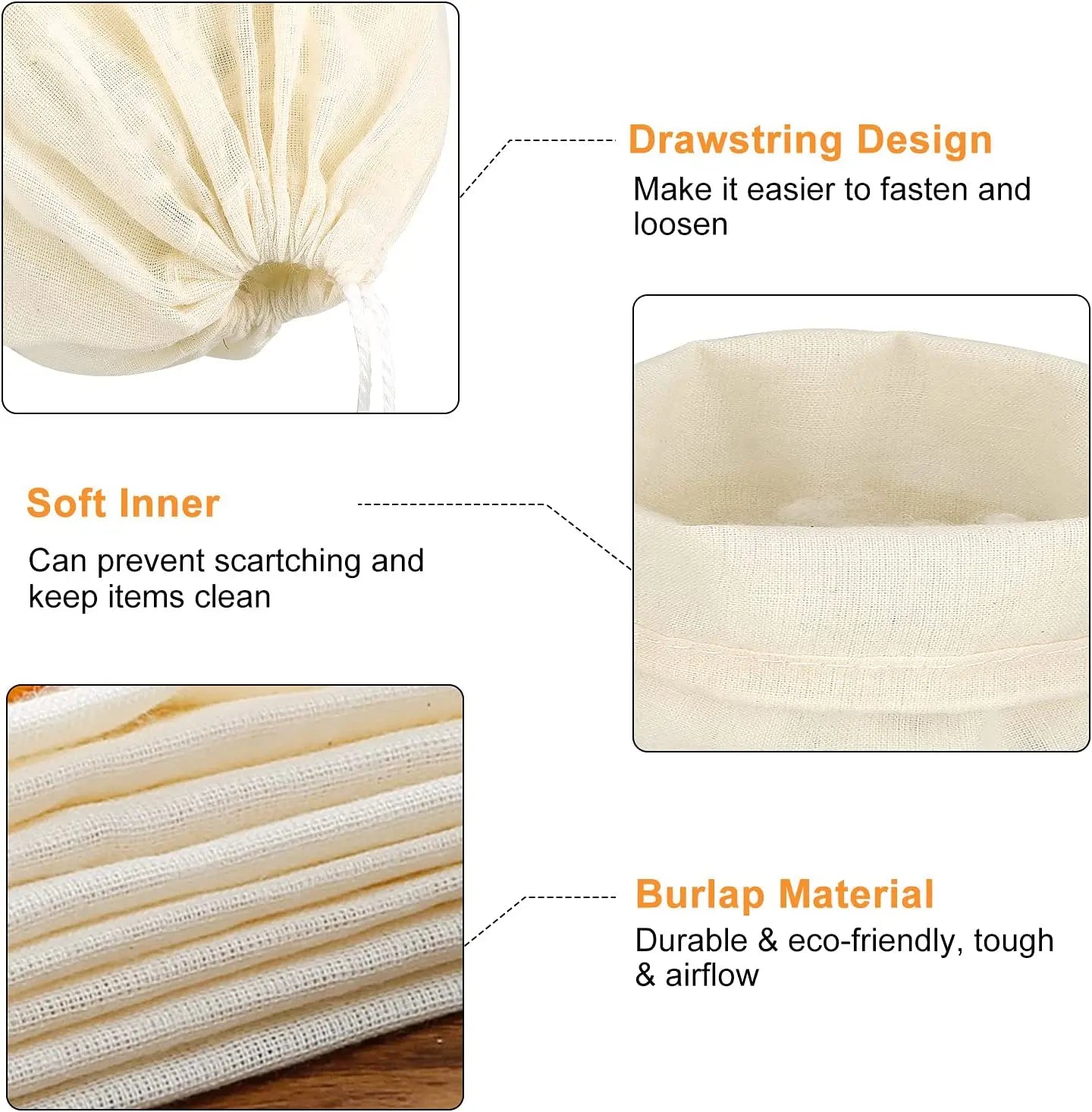 5pcs 20x25CM Reusable Drawstring Cotton Soup Bag Straining Cheesecloth Bag Spice Bag for Cooking Muslin Bags Bone Broth Brew Bag