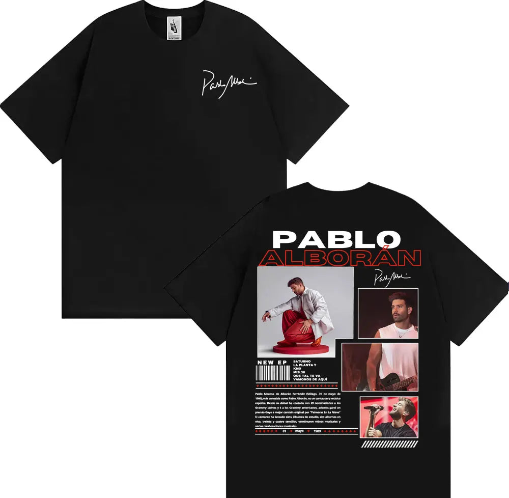 Rapper Pablo Alborán Global 2025 Tour Tee Shirt Men Women Harajuku Hip Hop Streetwear T-shirt Cotton Casual Short Sleeve T Shirt