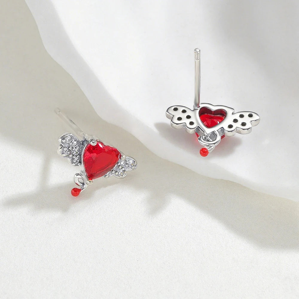 2025 925 Sterling Silver Earrings Red Heart Angel Wing Earrings DIY Fashion Jewelry Making Valentine's Day Woman Daily Wear Gift