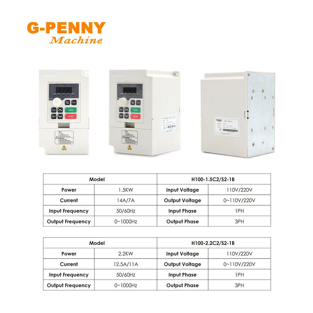 G-Penny 110v / 220v 1.5kw / 2.2kw Frequency Drive 0-1000hz Spindle Motor Speed Control 1 Phase input 3 Phase Output
