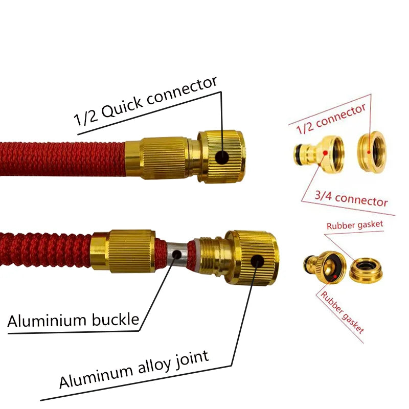 25-100FT Expandable HighPressure Magic Hose Flexible Water Pipe HighPressure Multifunctional Spray Gun Home Garden Watering Tool