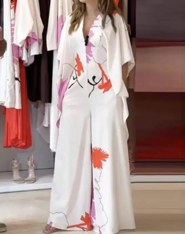 Summer Jumpsuits for Women Wear Temperament Female Dairy Clothes Women's Fashion Colorblock V-Neck Half Sleeve Wide Leg Jumpsuit