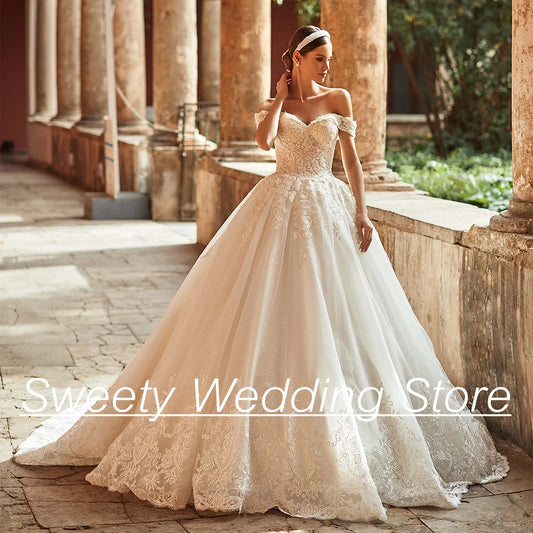 Wedding Dress for Bride Customized Off Shoulder V Neck Applique Sparkling Ball Gown Bride Dresses Customized Vestido De Noiva