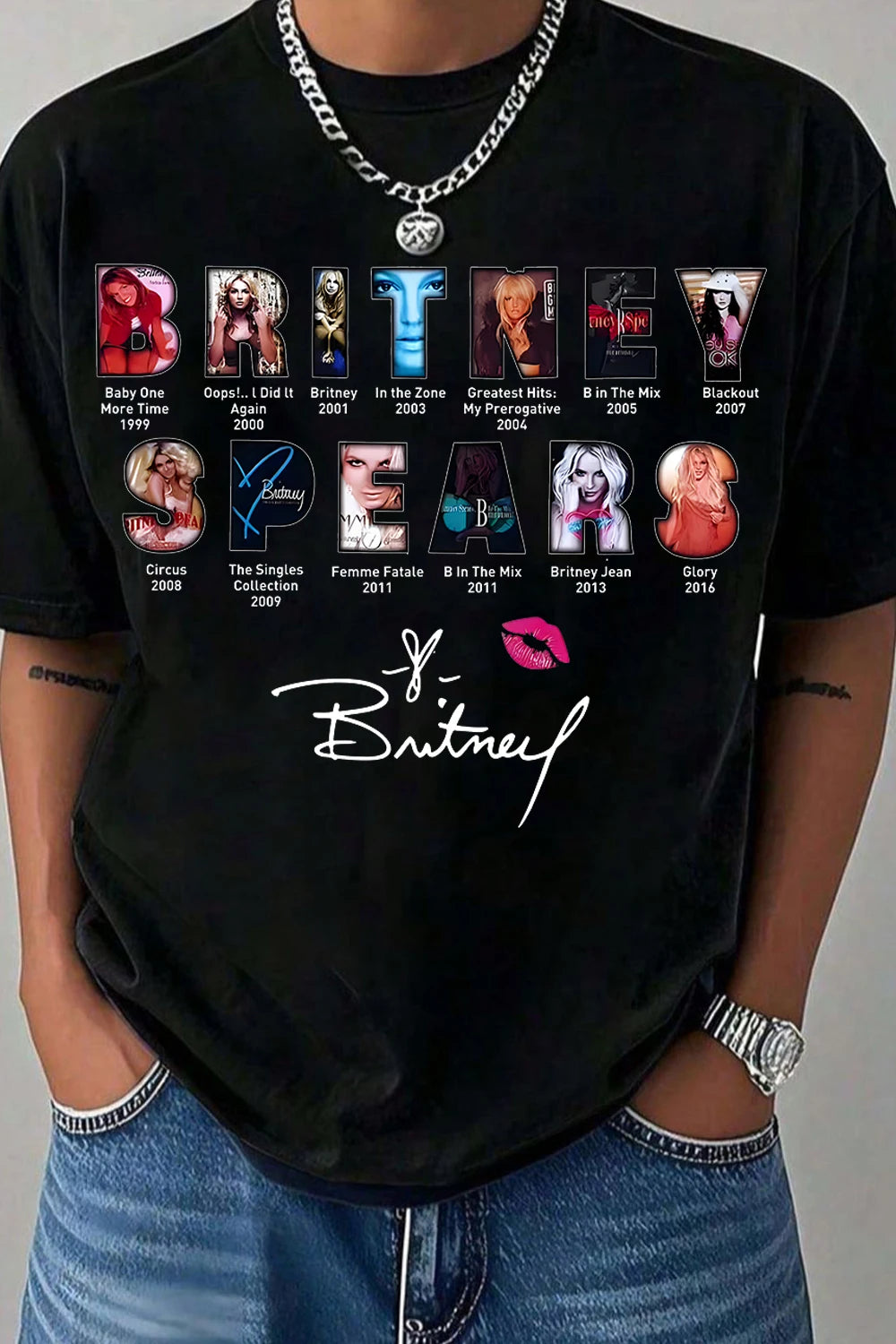 Britney Spears Men's Oversized Tee Shirt Vintage Street Hip Hop Y2k High Quality T-Shirt Cotton Streetwear Female Male Clothing