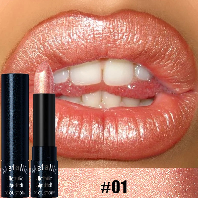 Diamond Pink Lipstick Metallic Glitter Lipstick Waterproof Shiny Pearlescent Dark Blue Red Matte Lip Gloss Halloween Lips Makeup