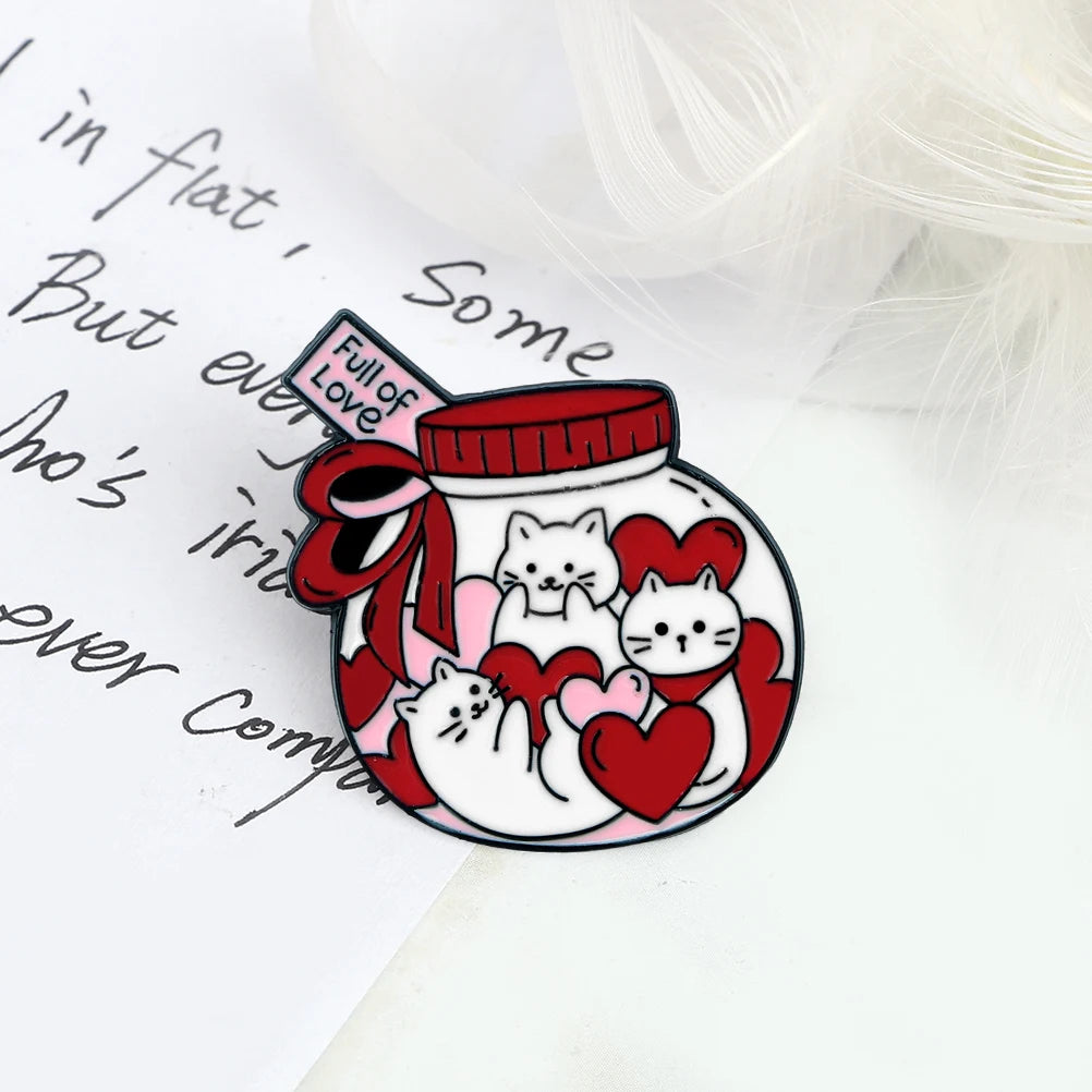 Romantic Candy Cats Brooch for Couples Cute 'Full with Love' Kitties Wink Enamel Pin Cartoon  Animal Badge Valentine's Day Gifts