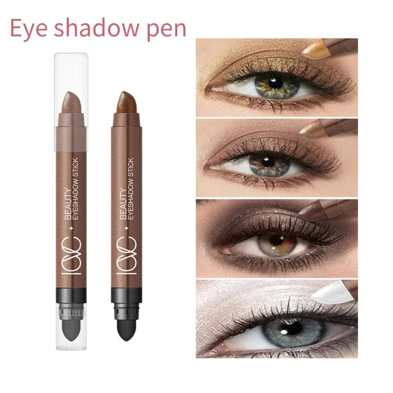 Double Head Waterproof Eyeshadow Stick Long Lasting High Pigmented Shimmer Glitter Neutral Brown Crayon Eye Shadow Pencil Makeup