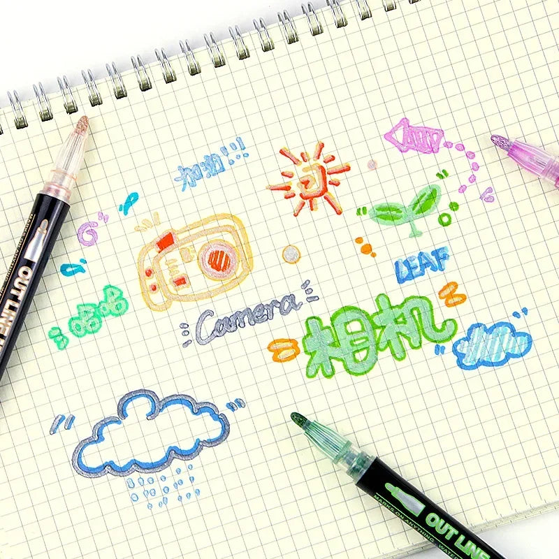 36 Color Double Line Outline Art Pen Marker Pen DIY Graffiti Outline Marker Pen Highlighter Scrapbook Diary Poster Card