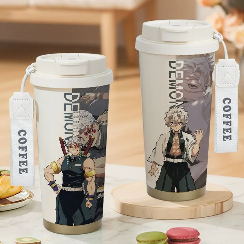 Demon Slayer Kamado Tanjirou Nezuko Agatsuma Zenitsu Anime Pattern Stainless Steel Thermos Mug Idea Leakproof Straw Cup Gift