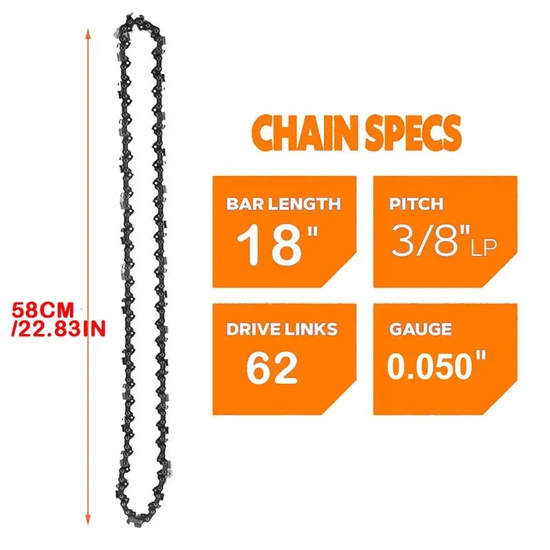 18inch Chainsaw Chain 3/8"LP Pitch 0.050" Gauge 62DL Replacement Fit for Craftsman Poulan, Kobalt, Echo, Greenworks and More