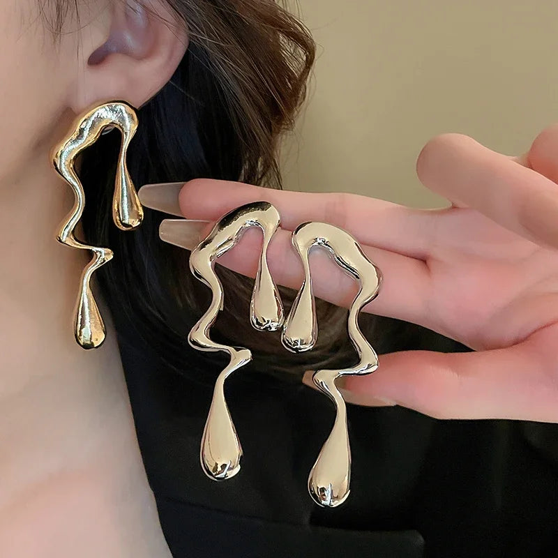 Personality Liquid Stud Earrings For Women Exaggerated Irregular Gemetric Ear Studs Simple Fashion Ear Jewelry Girls Gifts